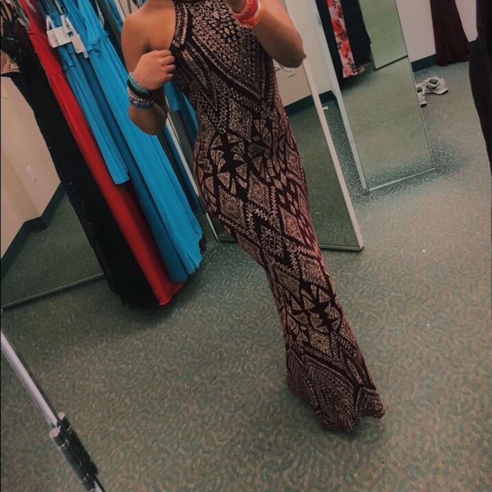 Maroon with Gold Detail Long Formal Dress